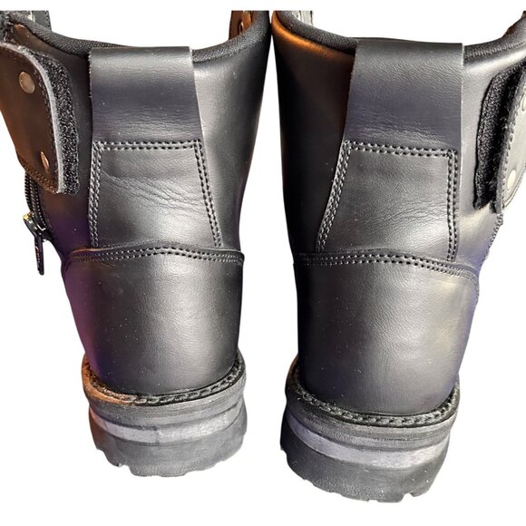 M-Boss Size 11.5 Genuine Leather Black Motorcycle Boots Steel Toe Side Zipper - Picture 8 of 12